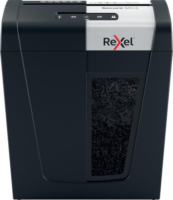 Rexel Secure MC4 Whisper hiljainen koti-/kotitoimistopaperisilppuri - P-5 mikrosilppuri - Syöttää jopa 4 arkkia - Silppua asiakirjoja, luottokortteja,