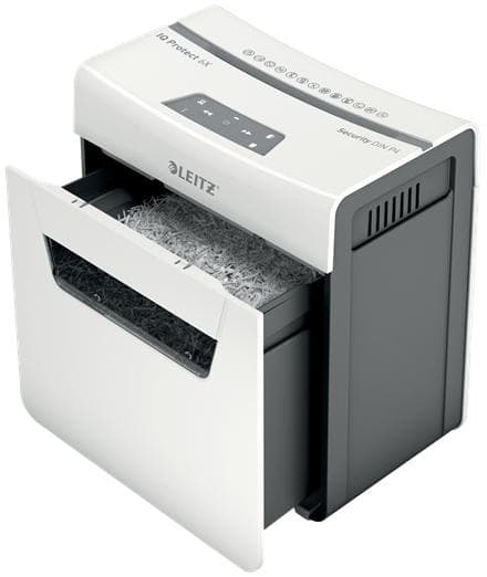 Leitz IQ Protect Premium 6X Silent Paperinsilppuri P-4 Koti-/Kotityöpistesilppurit - Syötä jopa 6 arkkia - 10 litran lokero - Valkoinen