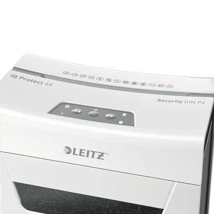 Leitz IQ Protect Premium 6X Silent Paperinsilppuri P-4 Koti-/Kotityöpistesilppurit - Syötä jopa 6 arkkia - 10 litran lokero - Valkoinen