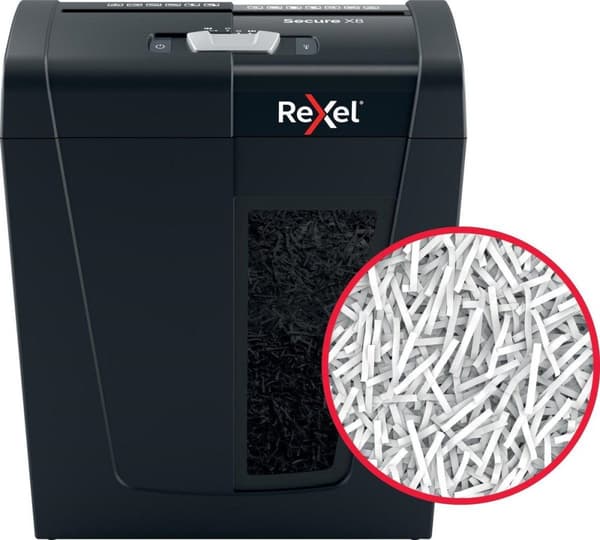 Rexel Secure X8-SL Whisper Hiljainen koti-/kotitoimistosilppuri - P-4 silppuri - Syöttää jopa 8 arkkia - Silppua asiakirjoja, niittejä ja paperiliitti