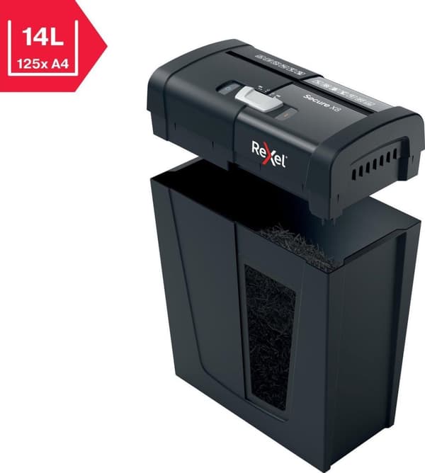 Rexel Secure X8-SL Whisper Hiljainen koti-/kotitoimistosilppuri - P-4 silppuri - Syöttää jopa 8 arkkia - Silppua asiakirjoja, niittejä ja paperiliitti