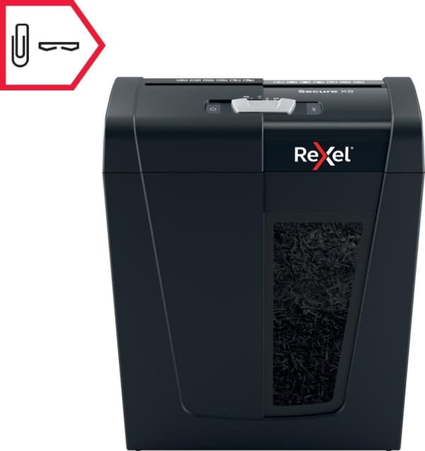 Rexel Secure X8-SL Whisper Hiljainen koti-/kotitoimistosilppuri - P-4 silppuri - Syöttää jopa 8 arkkia - Silppua asiakirjoja, niittejä ja paperiliitti