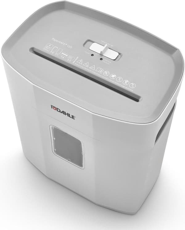 Dahle® PaperSAFE 120 - Paperinsilppuri - 5x18 mm siru - 12L keräilyalusta - Arkkeja max per 8 - P4 - Nidotat pankkikortit paperiliittimet