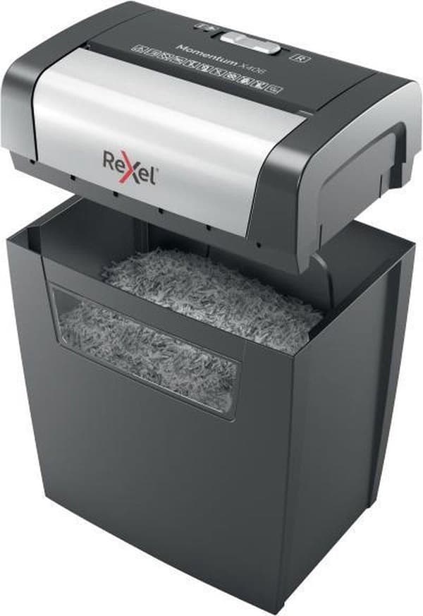 Rexel Momentum X406 P4 Koti/Koti Työpaikka Paperinsilppuri - Syöttää jopa 6 A4-arkkia - Silppua asiakirjoja, niittejä ja paperiliittimiä - 15 litran a