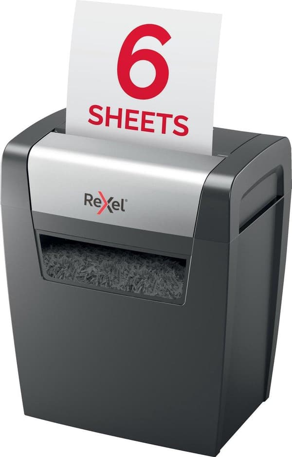 Rexel Momentum X406 P4 Koti/Koti Työpaikka Paperinsilppuri - Syöttää jopa 6 A4-arkkia - Silppua asiakirjoja, niittejä ja paperiliittimiä - 15 litran a
