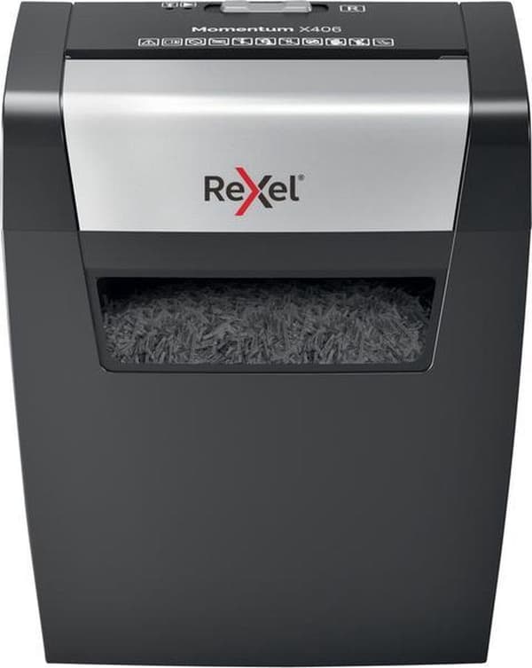 Rexel Momentum X406 P4 Koti/Koti Työpaikka Paperinsilppuri - Syöttää jopa 6 A4-arkkia - Silppua asiakirjoja, niittejä ja paperiliittimiä - 15 litran a