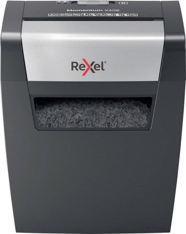 Rexel Momentum X406 P4 Koti/Koti Työpaikka Paperinsilppuri - Syöttää jopa 6 A4-arkkia - Silppua asiakirjoja, niittejä ja paperiliittimiä - 15 litran a