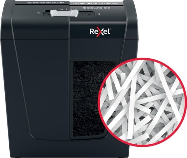 Rexel Secure S5 Silent Koti-/työpaperisilppuri - P-2 nauhat - Syöttää jopa 5 arkkia - Silppua asiakirjoja, niittejä ja paperiliittimiä - 10 litran säi