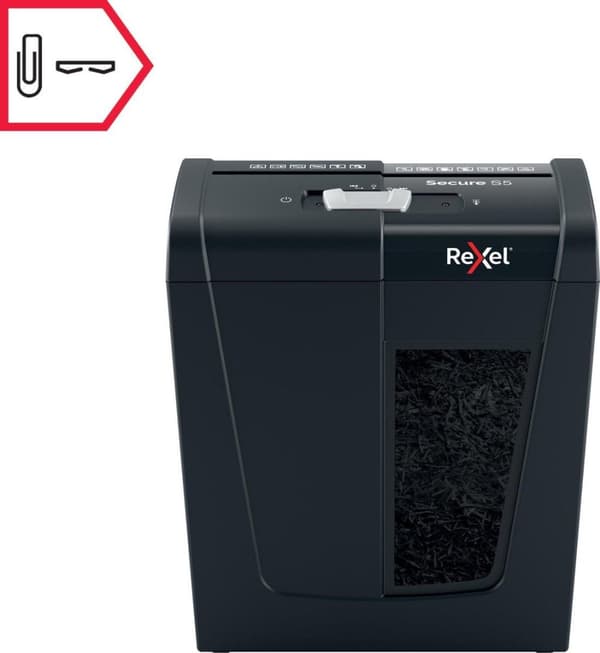 Rexel Secure S5 Silent Koti-/työpaperisilppuri - P-2 nauhat - Syöttää jopa 5 arkkia - Silppua asiakirjoja, niittejä ja paperiliittimiä - 10 litran säi