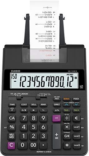 CASIO HR-150RCE skrivbordskalkylator för utskrift, 12-siffrig, 2-färgsutskrift & Exacompta 40512E Paket med 10 kassarullar gjorda av 100 % träfritt pa