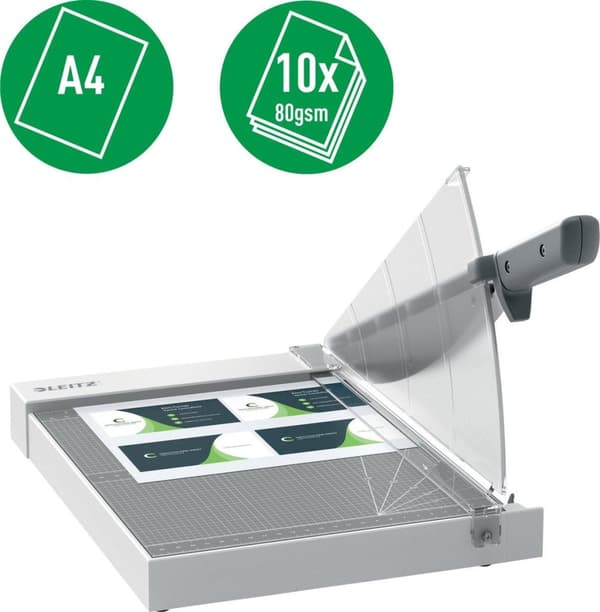 Leitz Precision Skærebord til hjemmekontor A4 med knivbeskytter og lysteknologi til hjemmekontor/arbejde i hjemmet - Skærer 10 A4-ark - antracit