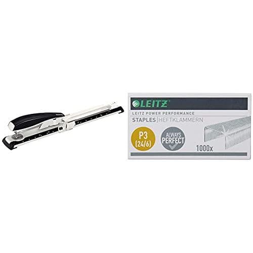 Leitz langarmet kontorhæftemaskine af metal, til 40 ark, inkl. hæfteklammer, sort, NeXXt serien, 55600095 & Power Performance hæfteklammer P3 (24/6),