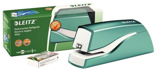 Leitz NeXXt WOW batteridrevet elektrisk hæftemaskine til berøringsfri hæftning - Hæfter op til 10 ark - Isblå