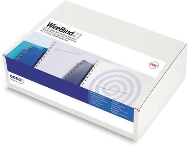 GBC Wirebind wire bagside, 21 ringe, 6 mm, hvid, A4, 100 stk.