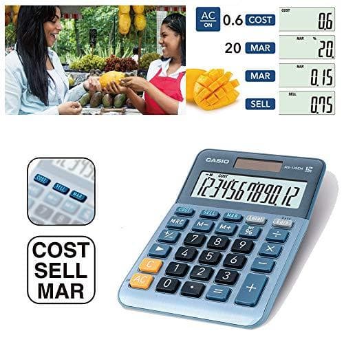 CASIO MS-120EM Desktop Lommeregner, 12-cifret, Valutaomregning, Pris/Sælg/Margin, Aluminium Front, Solar/Batteri drevet