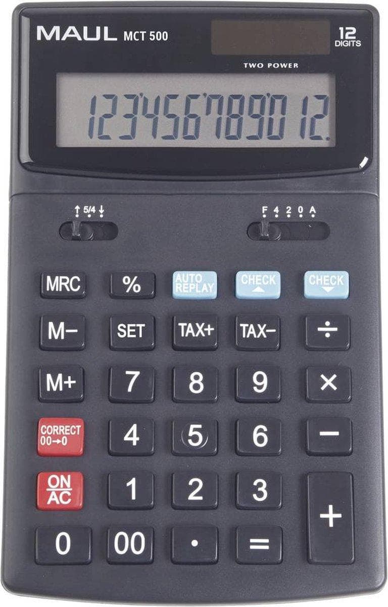 Maul MCT 500 Skrivbordsräknare batteridriven, soldriven Svart Antal displaypositioner: 12