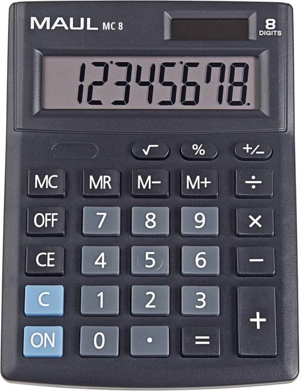 Maul MC 8 Skrivebordsberegner batteridrevet, solcelledrevet Sort Antal displaypositioner: 8 Sort