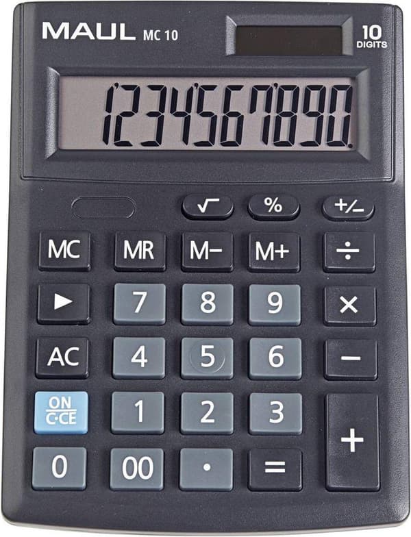 Maul MC 10 Skrivebordsberegner batteridrevet, solcelledrevet Sort Antal displaypositioner: 10 Sort