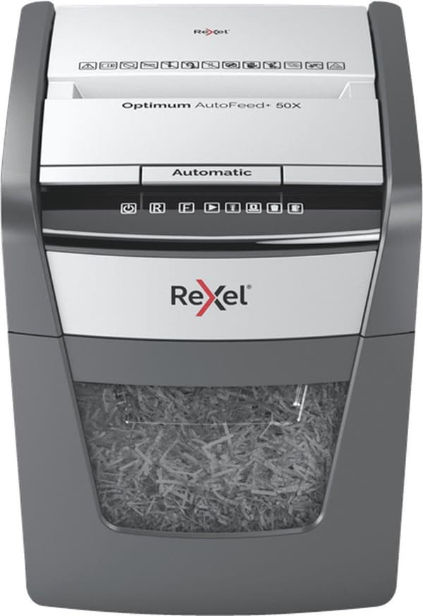 Rexel Optimum AutoFeed+ 50X Whisper Quiet Paperinsilppuri juuttumisenestotekniikalla kotitoimistoon/kotityöpaikalle - P-4-silppurit - Syöttää jopa 50