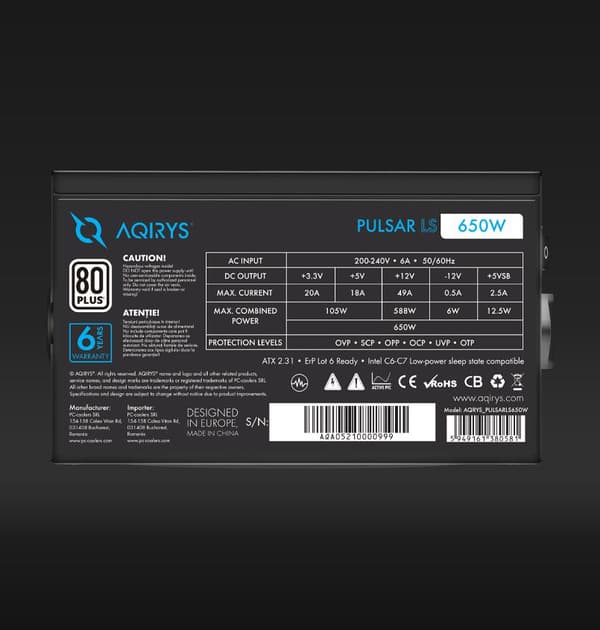 Sursa Aqirys Pulsar LS 650W 80+