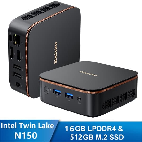 Mini PC Blackview MP20 Intel Twin Lake N150 3.6GHz Max 16 Go 512 Go/SSD 2To, Windows 11 Pro, Wifi 6, 4K UHD Display NETFLIX - Grå