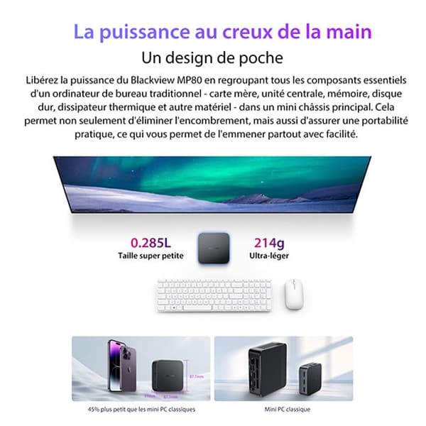 Mini PC Blackview MP80 16 GB DDR5 1 TB SSD, Intel Alder Lake N97 3,60 GHz, Windows 11 Pro, 2,4+5G WiFi - Blå