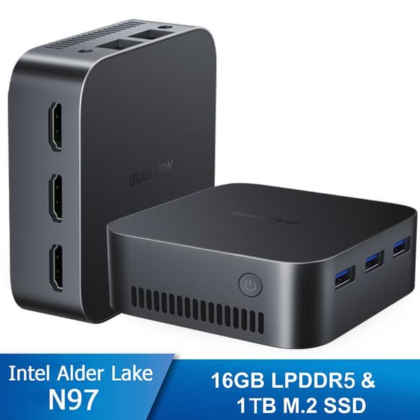 Blackview MP80 Mini PC - 16 GB RAM 1 TB M.2 SSD-lagring, Windows 11 Pro, WiFi 2,4G+5G, Intel Alder Lake N97, 3,60 GHz - Svart