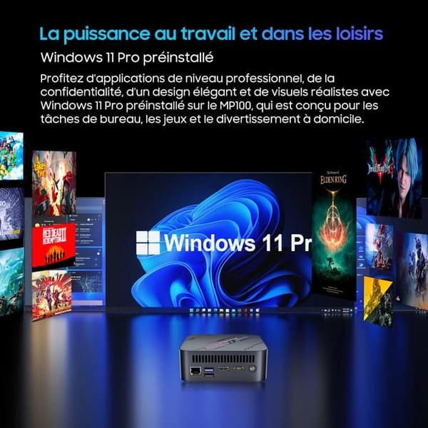 Blackview MP100 Mini PC AMD Ryzen™ 7 5825U 4,5 GHz Max 16 GB 1 TB-2 TB SSD, Windows 11 Pro, Wifi 6, 4K UHD-skärm NETFLIX - Grå