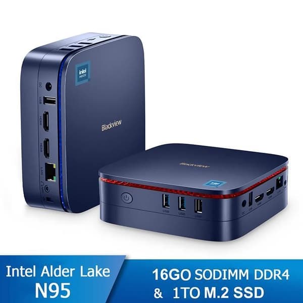 Blackview MP60 Mini PC - 16 GB RAM 1 TB M.2 SSD-lagring, Windows 11 Pro, WiFi 2,4G+5G, Intel Alder Lake N95, 3,40 GHz - Blå