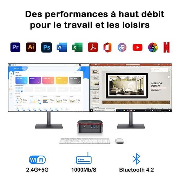 Mini PC Blackview MP60 Intel N5095 2,9 GHz, Windows 11 Pro, 16 GB LPDDR4 - 1 TB SSD Mini stationär dator, Wi-Fi 2,4G+5G - Svart