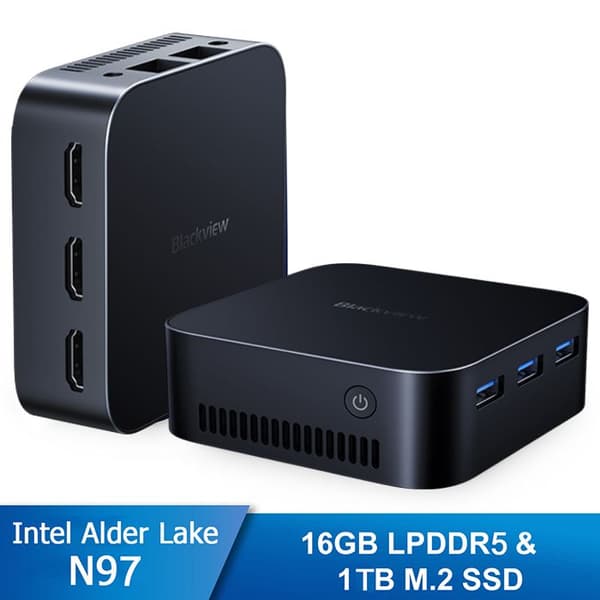 Blackview MP80 Mini PC - 16 GB RAM 1 TB M.2 SSD-lagring, Windows 11 Pro, WiFi 2,4G+5G, Intel Alder Lake N97, 3,60 GHz - Blå