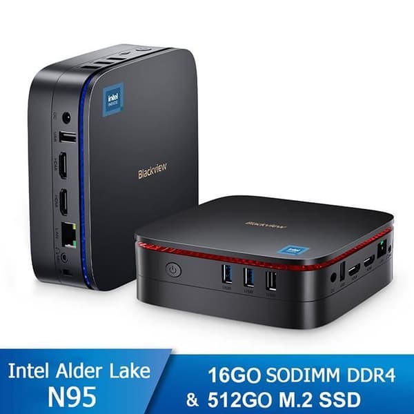 Blackview MP60 Mini PC - 16 GB RAM, 512 GB M.2 SSD-lagring, Windows 11 Pro, 2,4G+5G WiFi, Intel Alder Lake N95, 3,40 GHz - Svart