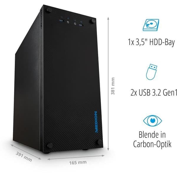 Centralenhet - MEDION - AKOYA P63022 MD35344 - Intel Core i5-12400 - 256 GB SSD - 1 TB hårddisk - 16 GB RAM - Windows 11 Home