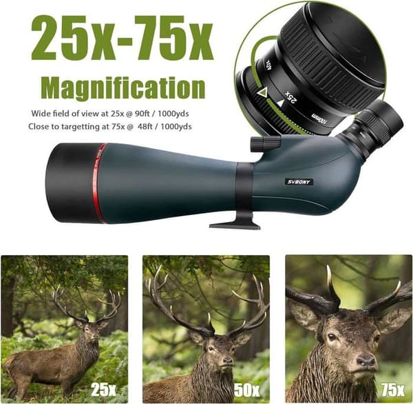 Svbony SV406 Spotting Scope 25-75x100 Dual Focus, Vattentät Kraftfull Spotting Scope, HD FMC Porro Prism Lins med lutande beläggning