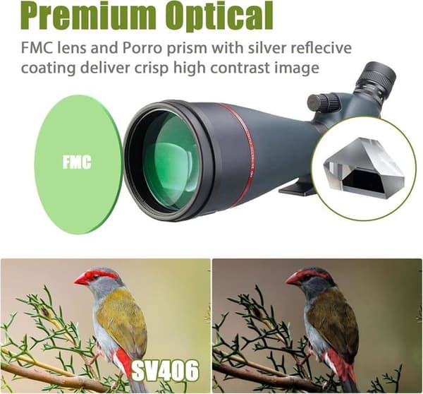 Svbony SV406 Spotting Scope 25-75x100 Dual Focus, Vattentät Kraftfull Spotting Scope, HD FMC Porro Prism Lins med lutande beläggning