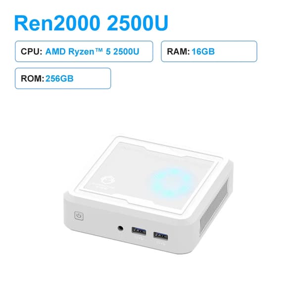 Mini PC, AMD Ryzen 5 2500U, Op til 32GB RAM,16 GB 256 GB, EU