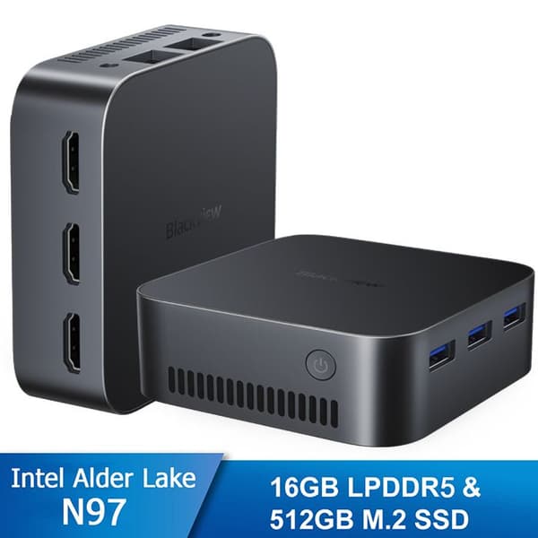 Blackview MP80 Mini PC - RAM 16 GB Lagring 512 GB M.2 SSD, Windows 11 Pro, WiFi 2,4G+5G, Intel Alder Lake N97, 3,60 GHz - Svart