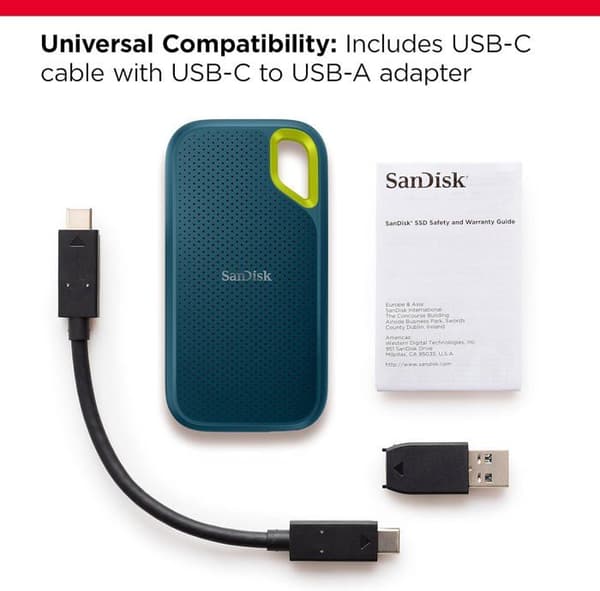 SanDisk Extreme 1050MB/s R 1000MB/s W 2TB Bärbar Solid State Drive (SDSSDE61-2T00-G25M)