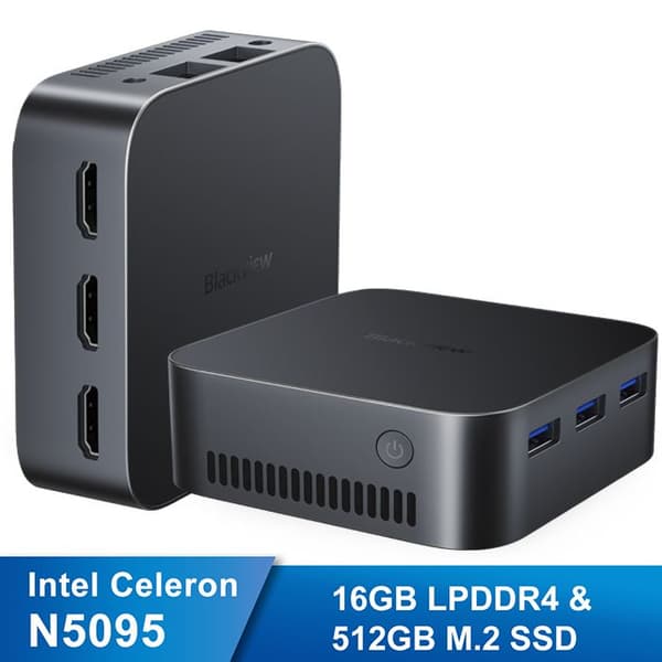 Mini PC Blackview MP80 Intel Celeron N5095 2.9GHz, Windows 11 Pro, 16GB LPDDR4-512GB SSD Mini stationär dator, Wi-Fi 2.4G+5G Svart
