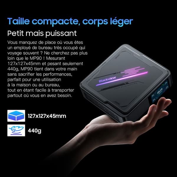 Mini PC Blackview MP90 Intel Alder Lake N97 3.6GHz Max 16 Go, 512 Go/SSD 2To, Windows 11 Pro, Wifi 5, 4K UHD, 11 Varierade Portar - Grå