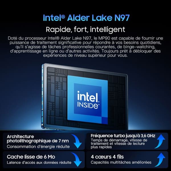 Mini PC Blackview MP90 Intel Alder Lake N97 3.6GHz Max 16 Go, 512 Go/SSD 2To, Windows 11 Pro, Wifi 5, 4K UHD, 11 Varierade Portar - Grå