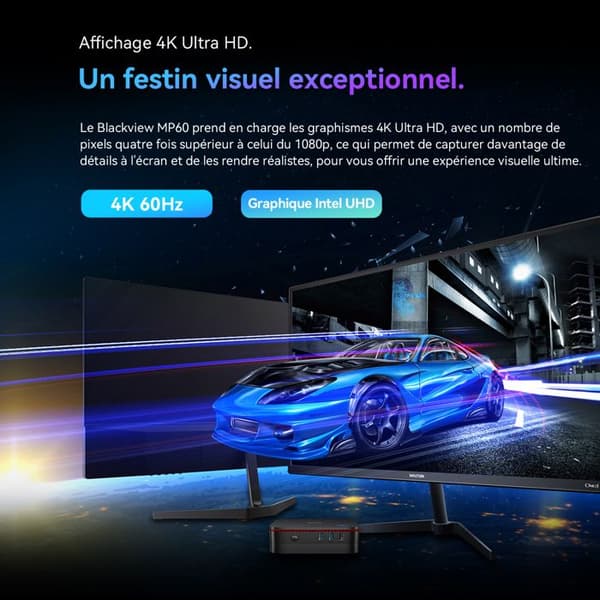 Mini PC Blackview MP60 Intel Twin Lake N150 3.6GHz Max 16 Go 1 To/SSD 2To, Windows 11, Wifi 6, 4K UHD Display NETFLIX - Grå