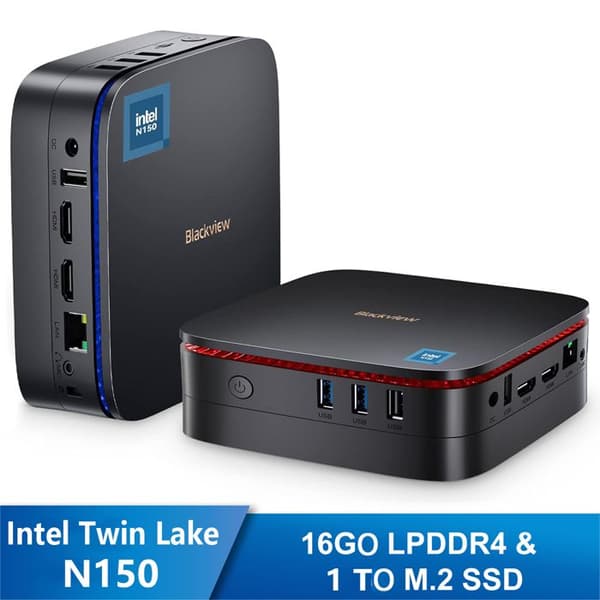 Mini PC Blackview MP60 Intel Twin Lake N150 3.6GHz Max 16 Go 1 To/SSD 2To, Windows 11, Wifi 6, 4K UHD Display NETFLIX - Grå