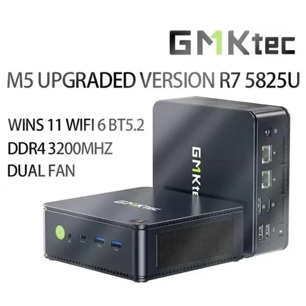 GMK M5 Mini PC, Ryzen 7 5825U, 32GB RAM, 1TB lagring,EU, INGEN RAM INGENTING SSD, GMK M5 AMD R7 5825U