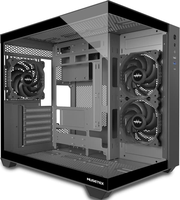 ATX PC-chassi, 3 förinstallerade fläktar utan LED, 360 mm RAD-stöd