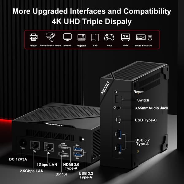 FIREBAT AM02 Mini PC, AMD Ryzen 5 6600H, 16GB RAM,16GB RAM 512GB SSD, EU