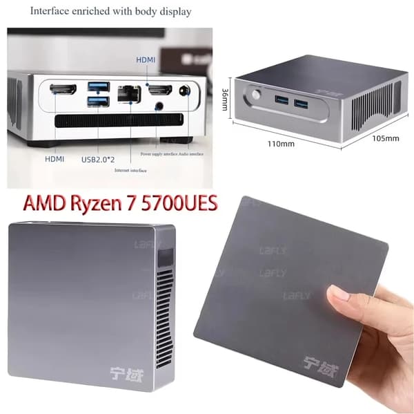 Mini PC, Ryzen 7 5700U ES, 16G/32G RAM, 512GB/1TB lagring,Ryzen 7 5700U ES RAM valfritt NO/16G/32G, NEJ SSD, EU