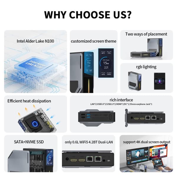 Mini PC, 16GB RAM, 512GB SSD, Intel N100-processor,16GB 512GB N100, EU