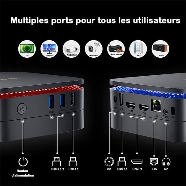 Blackview MP60 Mini PC Intel N5095 2.9GHz, Windows 11 Pro, 16GB LPDDR4 / 1TB SSD Mini stationär dator, 2.4G+5G Wi-Fi - Blå