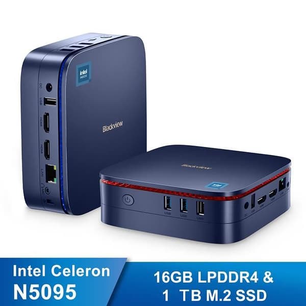 Blackview MP60 Mini PC Intel N5095 2.9GHz, Windows 11 Pro, 16GB LPDDR4 / 1TB SSD Mini stationär dator, 2.4G+5G Wi-Fi - Blå